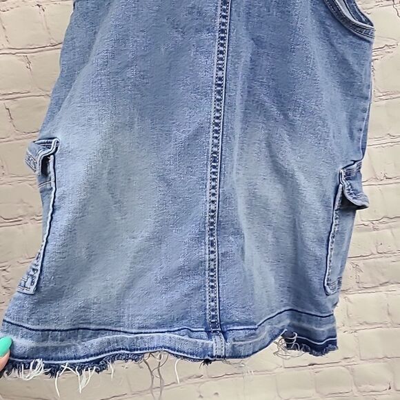 Justice Girls Overalls Cutoff Blue Jean Dress Distressed Denim Cargo Pockets 10 - Picture 6 of 7